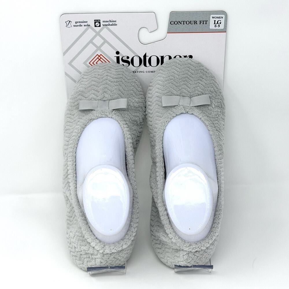 Isotoner Contour Fit Women Slippers Gray L 8-9 Memory Foam Washable New